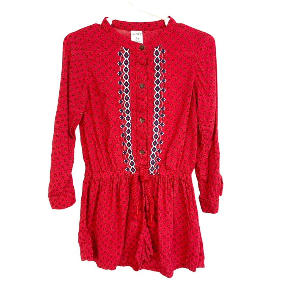 Carters Red Roll-tab Long-sleeve One-piece Toddler Girl Romper Boho Size 3T